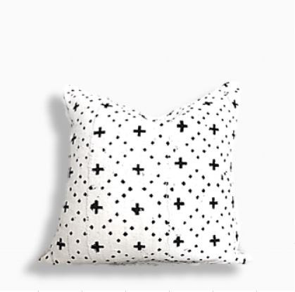 Black and White Mudcloth Pillow 18"