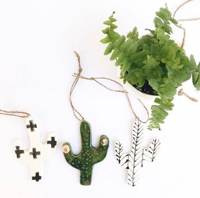 Cactus Handcrafted Ceramic Ornament Black Cross