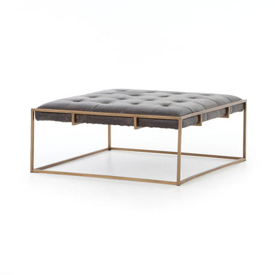 Tufted Top Grain Leather Square Bench + Coffee Table