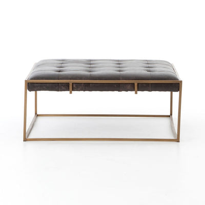 Tufted Top Grain Leather Square Bench + Coffee Table