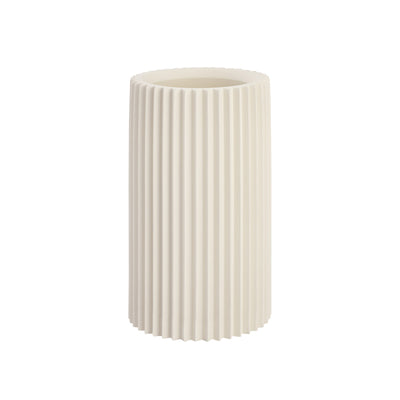 White Ribbed Concrete Vase