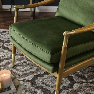 Langford Performance Velvet Accent Armchair in Moss Green Walnut