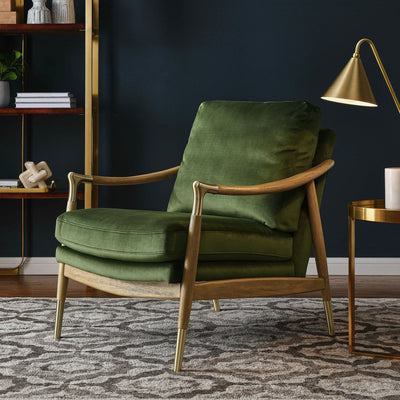 Langford Performance Velvet Accent Armchair in Moss Green Walnut