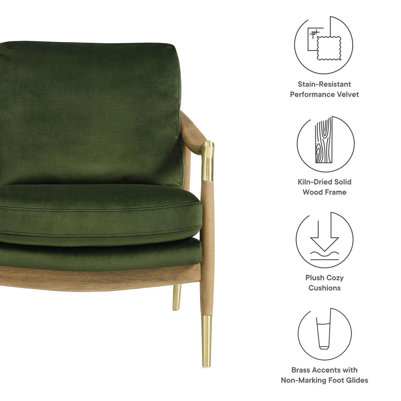 Langford Performance Velvet Accent Armchair in Moss Green Walnut