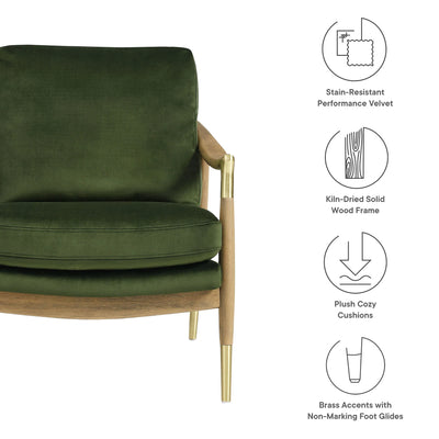 Langford Performance Velvet Accent Armchair in Moss Green Walnut