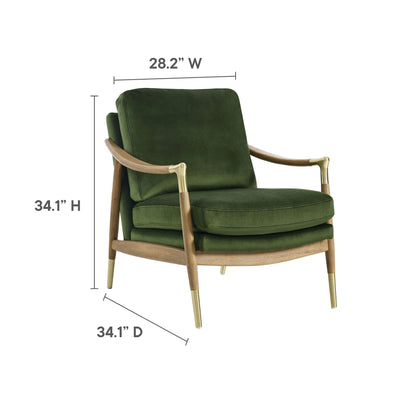 Langford Performance Velvet Accent Armchair in Moss Green Walnut