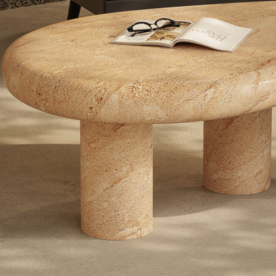 Elowen Indoor - Outdoor Patio Textured Faux Travertine Coffee Table in Travertine