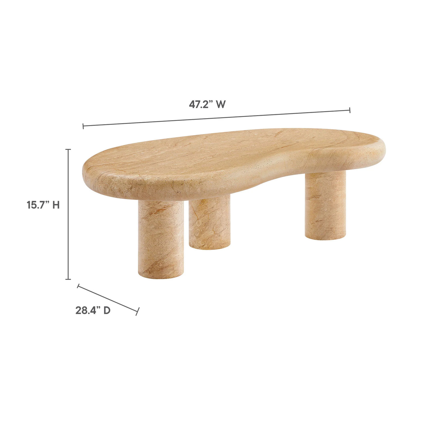 Elowen Indoor - Outdoor Patio Textured Faux Travertine Coffee Table in Travertine