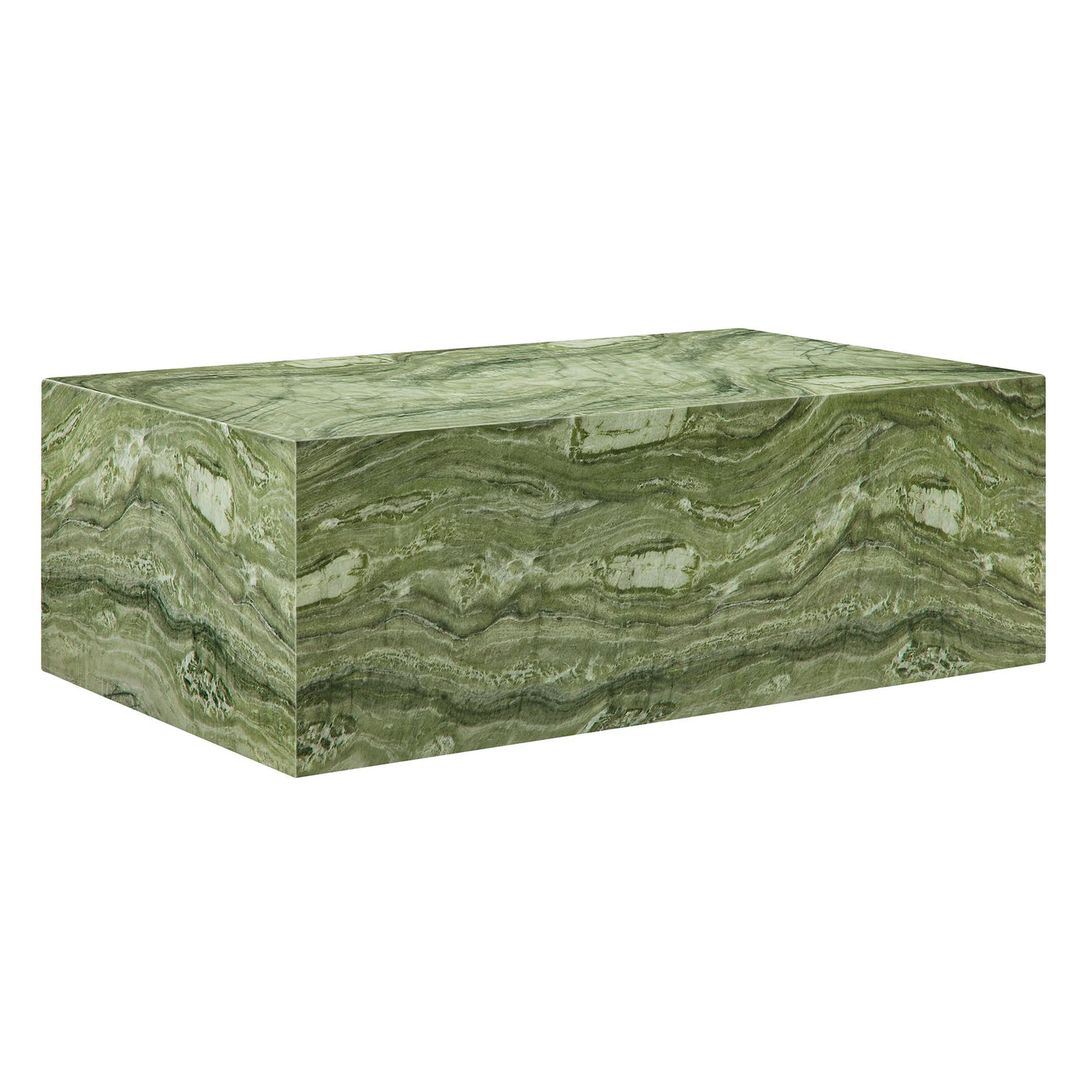 Jordana Square Plinth Indoor - Outdoor Patio Concrete Coffee Table in Green Marble
