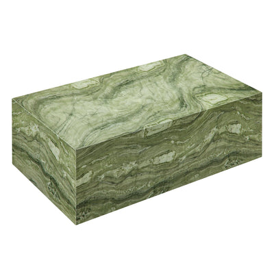 Jordana Square Plinth Indoor - Outdoor Patio Concrete Coffee Table in Green Marble