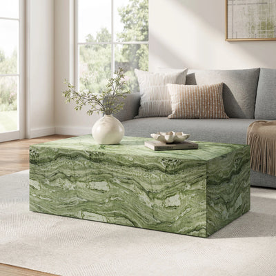 Jordana Square Plinth Indoor - Outdoor Patio Concrete Coffee Table in Green Marble