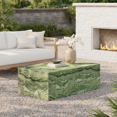 Jordana Square Plinth Indoor - Outdoor Patio Concrete Coffee Table in Green Marble