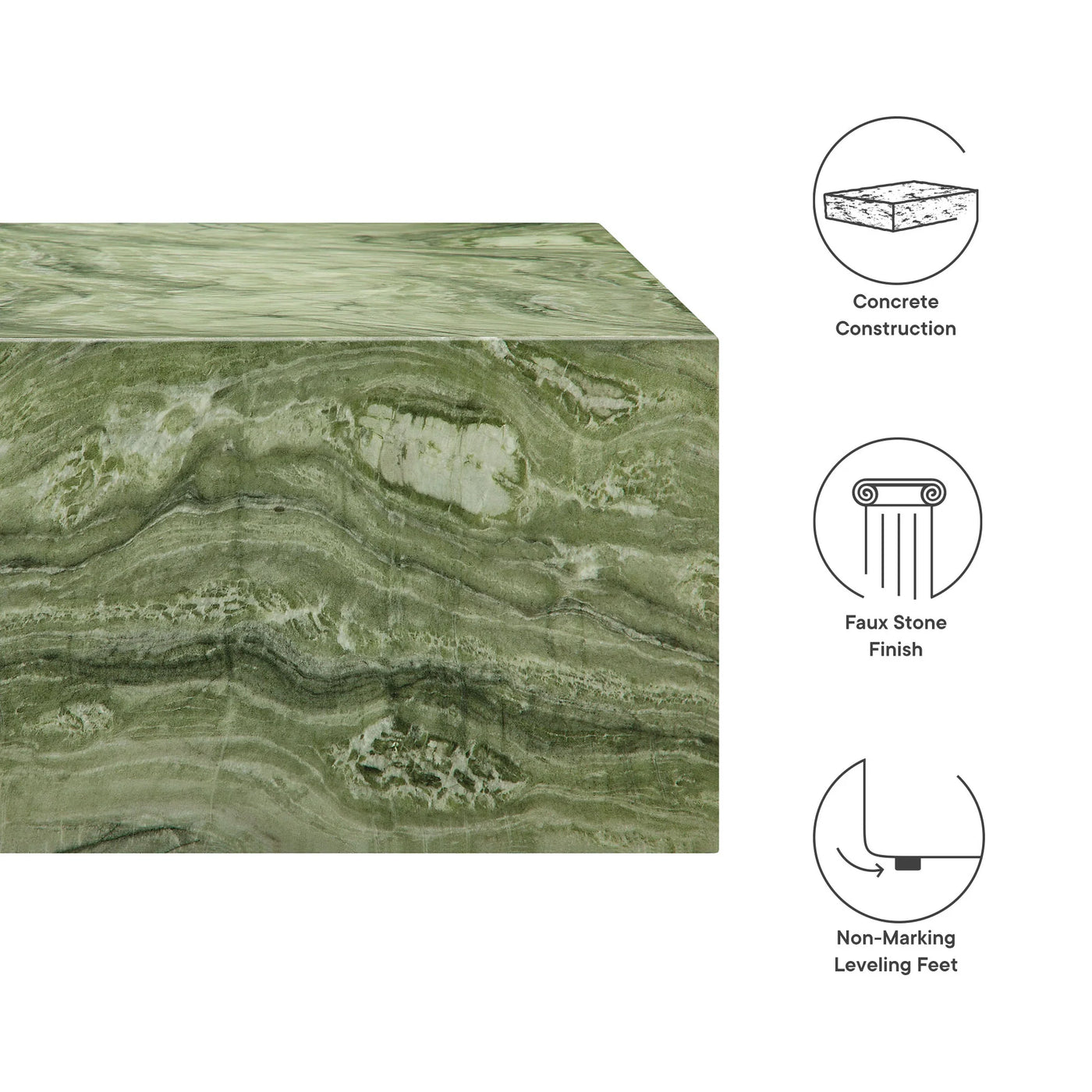 Jordana Square Plinth Indoor - Outdoor Patio Concrete Coffee Table in Green Marble