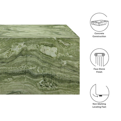 Jordana Square Plinth Indoor - Outdoor Patio Concrete Coffee Table in Green Marble