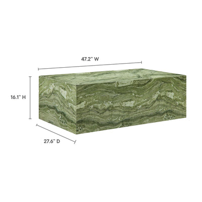 Jordana Square Plinth Indoor - Outdoor Patio Concrete Coffee Table in Green Marble
