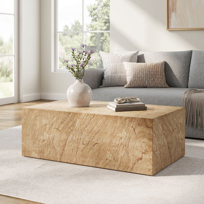 Jordana Square Plinth Indoor - Outdoor Patio Concrete Coffee Table in Green Marble