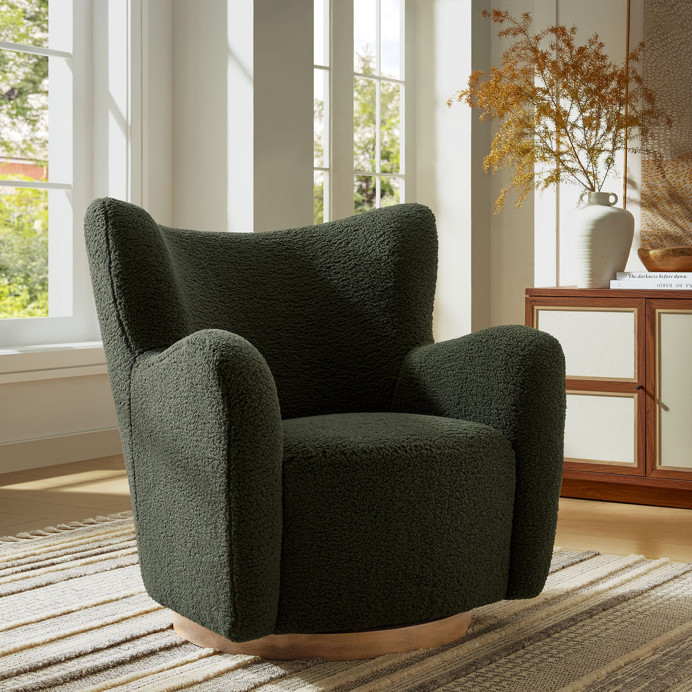 Montrose Wingback Sherpa Swivel Accent Chair