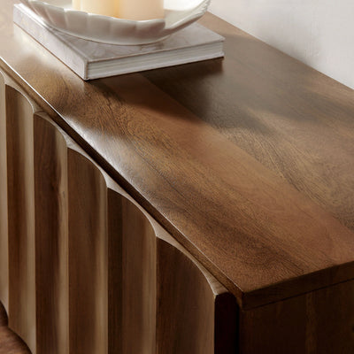 Sorren Scalloped 71" Wood TV Stand in Walnut