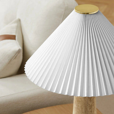 Cove Travertine Table Lamp With Pleated Shade in Travertine