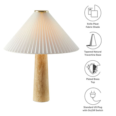 Cove Travertine Table Lamp With Pleated Shade in Travertine