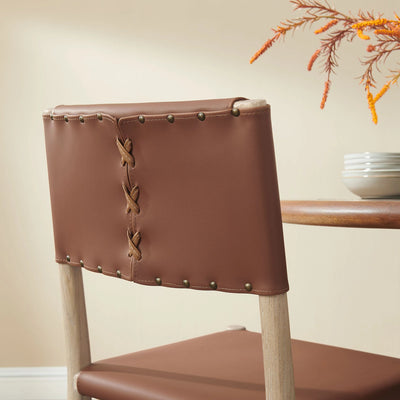Dover Wood Vegan Leather Dining Side Chairs Set of 2 in Natural