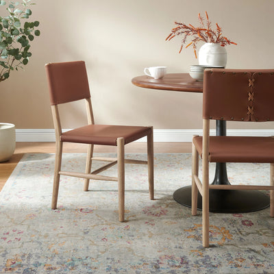 Dover Wood Vegan Leather Dining Side Chairs Set of 2 in Natural