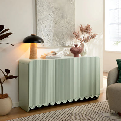 Dahlia Fluted and Scalloped Sideboard Storage Cabinet in Sage
