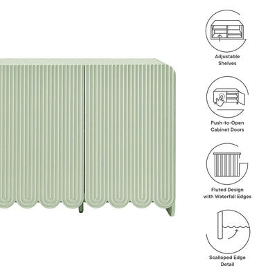 Dahlia Fluted and Scalloped Sideboard Storage Cabinet in Sage