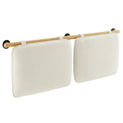 Anela Wall-Mounted Chenille Upholstered Queen Headboard in Cream Walnut