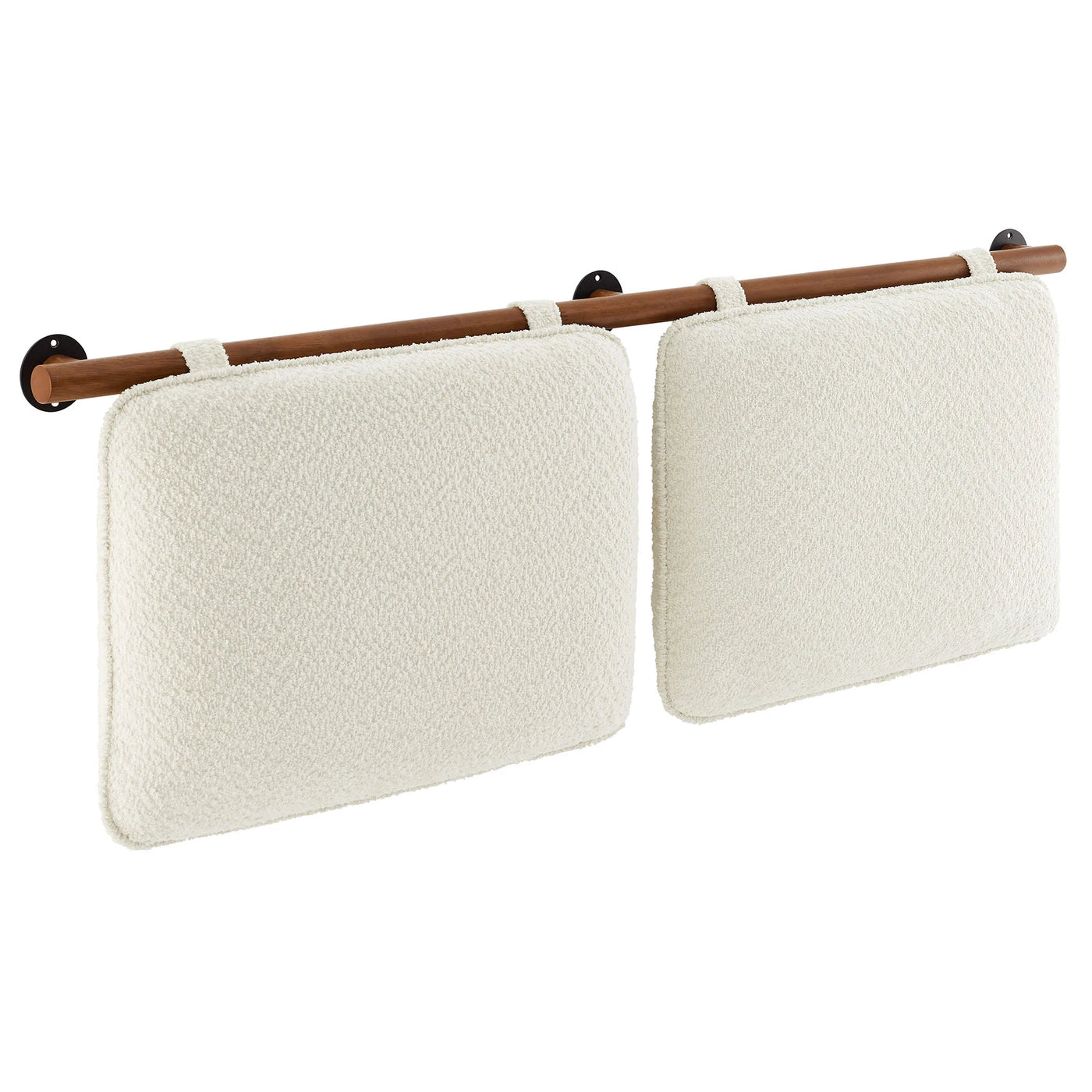 Anela Wall-Mounted Chenille Upholstered Queen Headboard in Cream Walnut