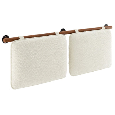 Anela Wall-Mounted Chenille Upholstered Queen Headboard in Cream Walnut