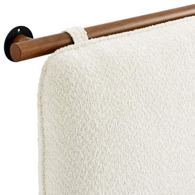 Anela Wall-Mounted Chenille Upholstered Queen Headboard in Cream Walnut