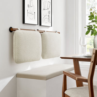 Anela Wall-Mounted Chenille Upholstered Queen Headboard in Cream Walnut