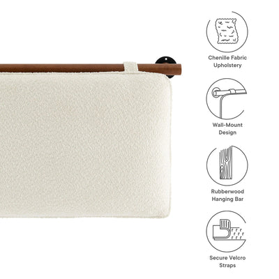 Anela Wall-Mounted Chenille Upholstered Queen Headboard in Cream Walnut