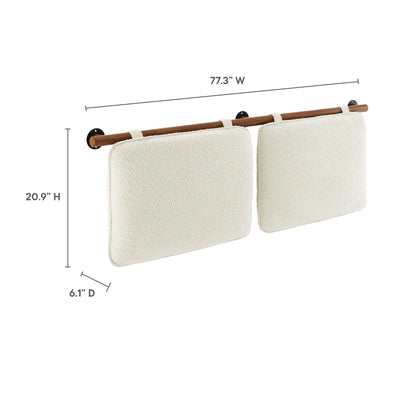 Anela Wall-Mounted Chenille Upholstered Queen Headboard in Cream Walnut