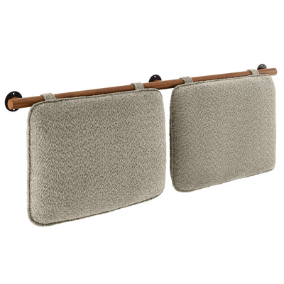 Anela Wall-Mounted Chenille Upholstered Queen Headboard in Cream Walnut