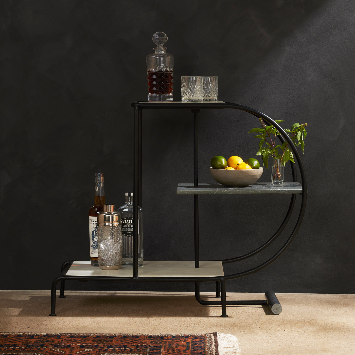 Setai Bar Cart-Polished White Marble