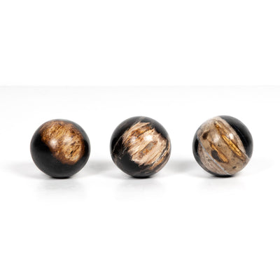 PETRIFIED WOOD BALLS, SET 3-DARK