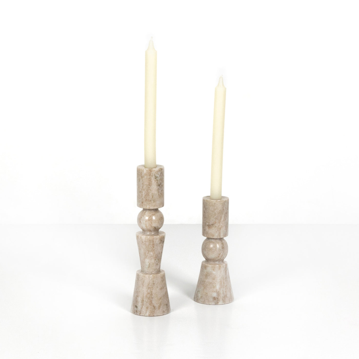 ROSETTE TAPER CANDLESTICKS,TAUPE