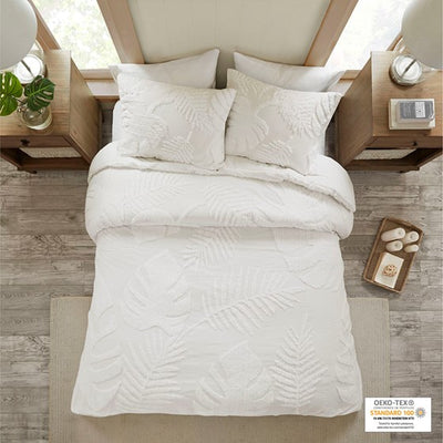 3 Piece Tufted Cotton Chenille Palm Duvet Cover Set