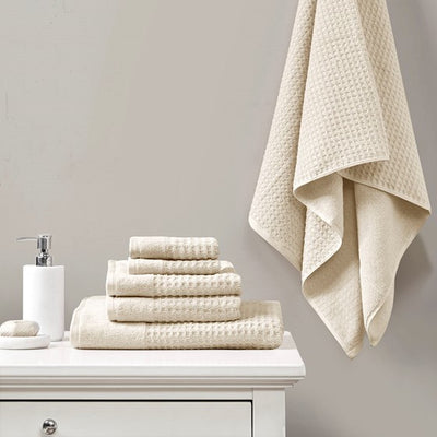 Spa Waffle Cotton Jacquard Bath Towel 6 Piece Set