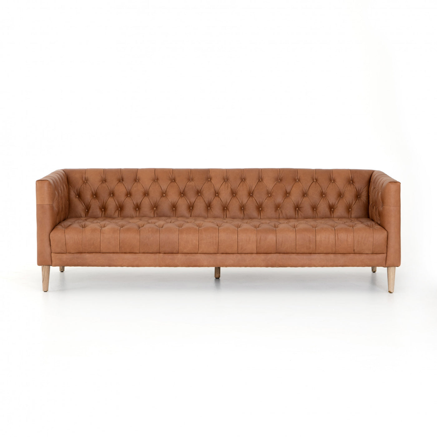 Tufted Leather Sofa- COGNAC