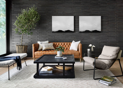 Tufted Leather Sofa- COGNAC