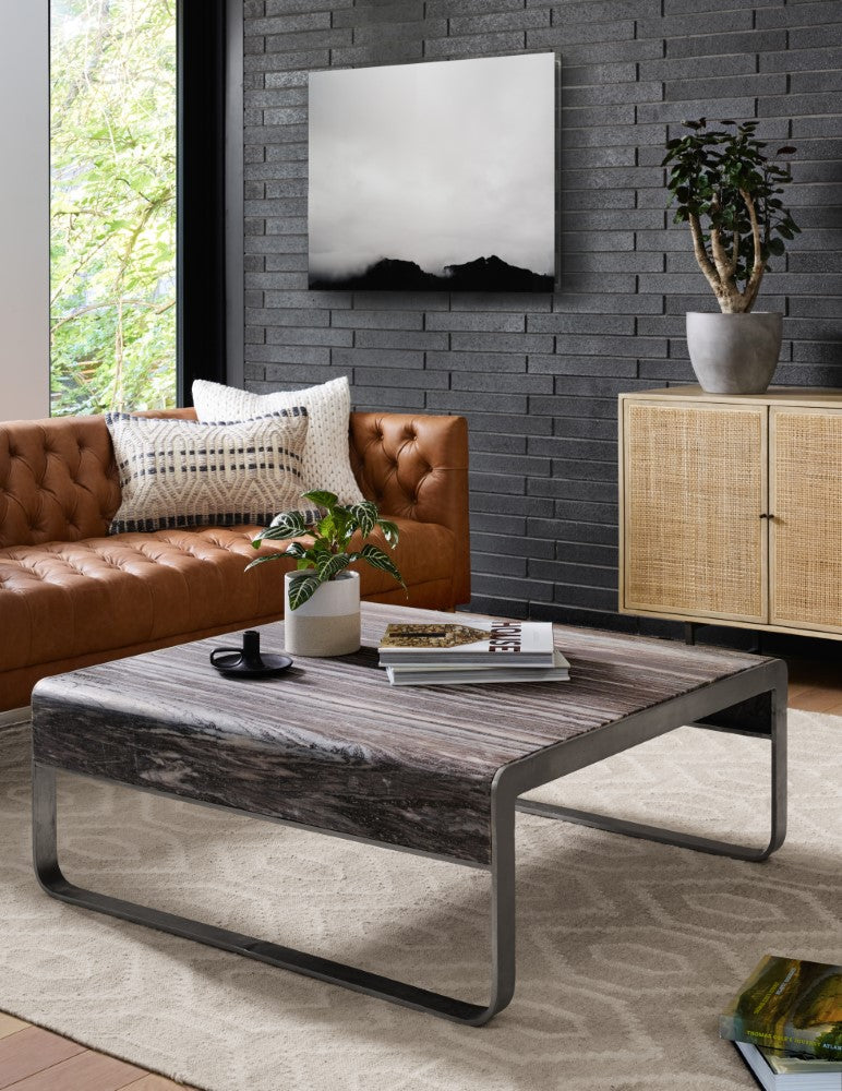 Tufted Leather Sofa- COGNAC