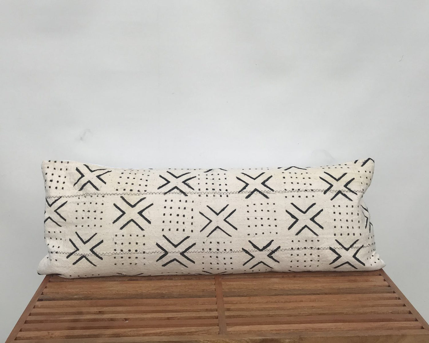 Extra Long White Mudcloth Lumbar Pillow X / Dots