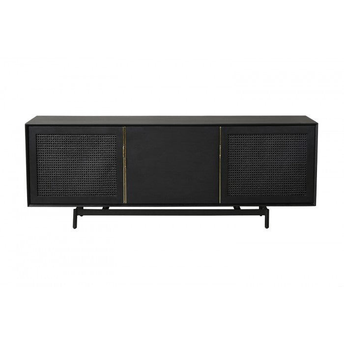 Cane + Wood Media Cabinet- Ebony and Brass