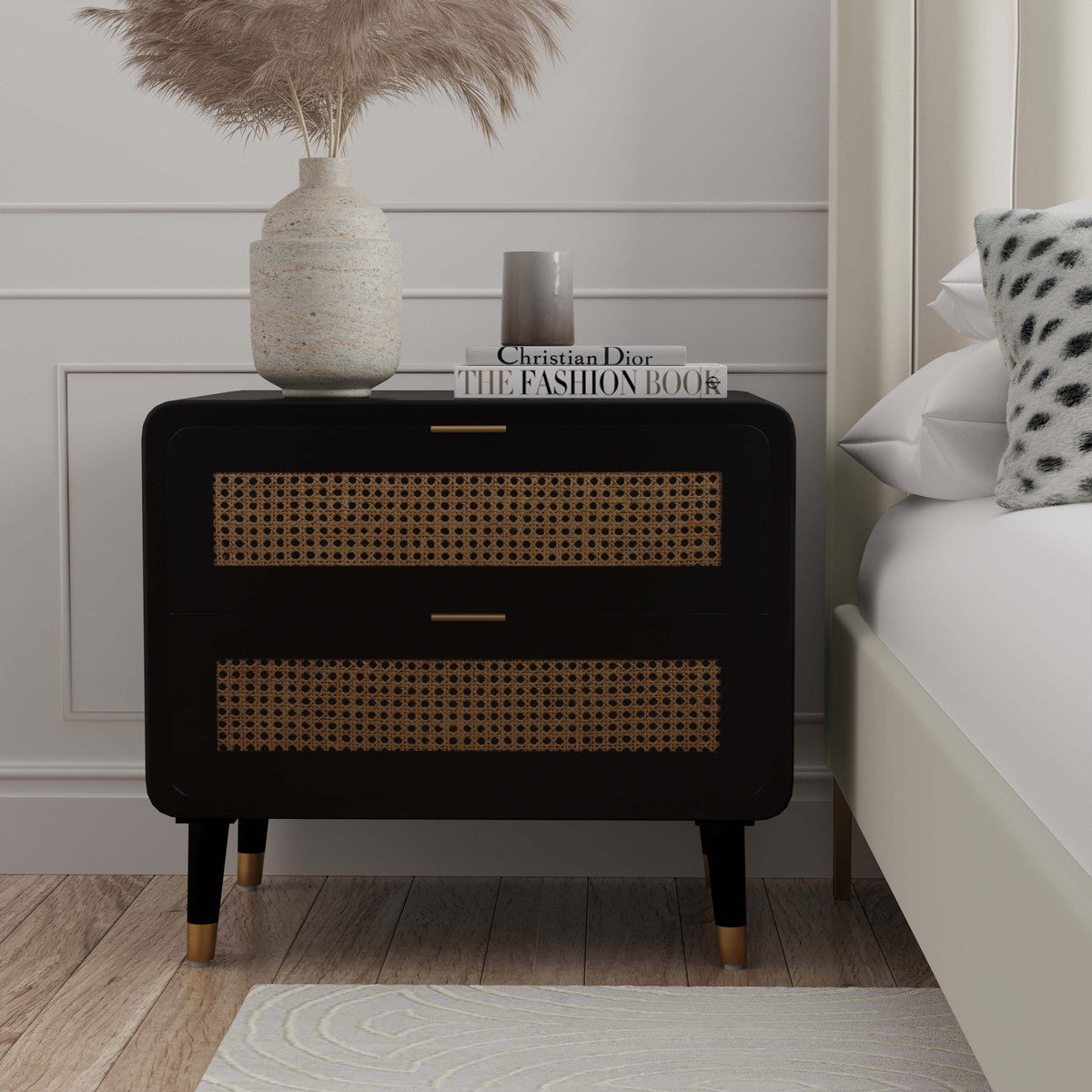 Deco Cane Nightstand- Ebony