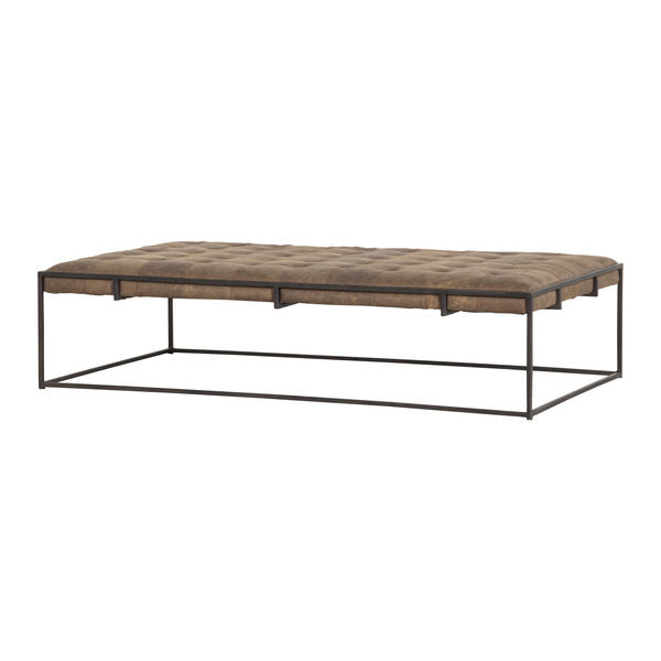 Tufted Top Grain Leather Ottoman Coffee Table Brown Leather
