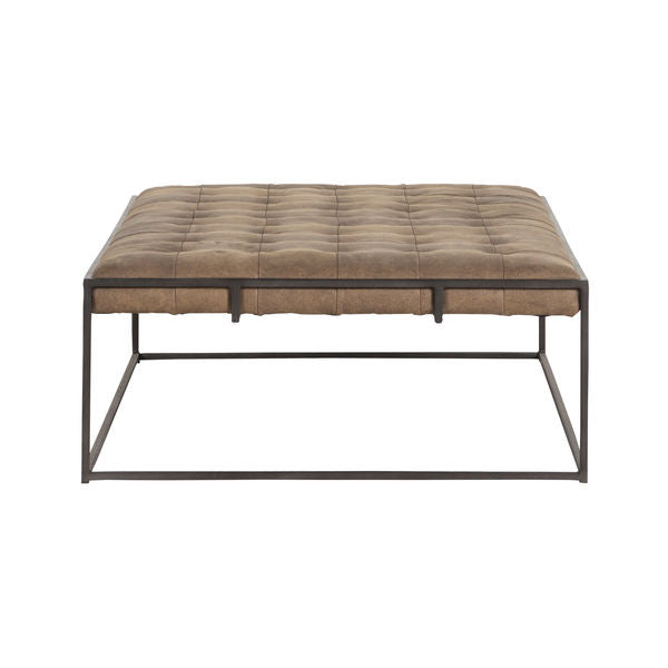 Tufted Top Grain Leather Ottoman Coffee Table Brown Leather