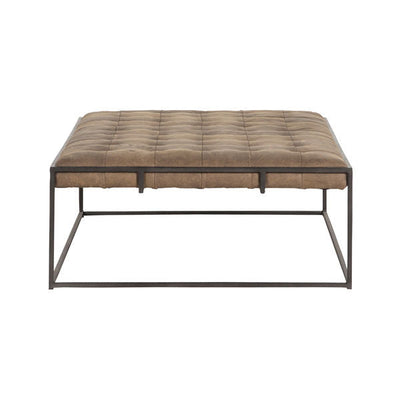 Tufted Top Grain Leather Ottoman Coffee Table Brown Leather